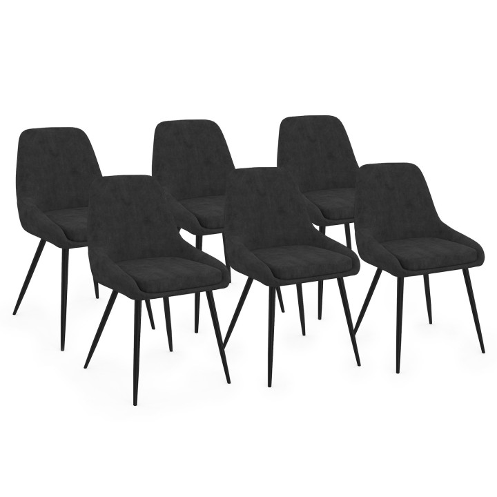 Set di 6 sedie THALYA in velluto nero con braccioli