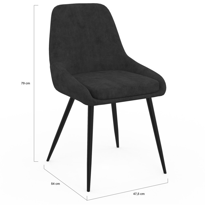 Set di 6 sedie THALYA in velluto nero con braccioli