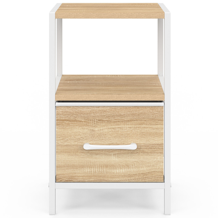 Set di 2 comodini UTAH, 1 cassetto e 1 nicchia, legno e bianco