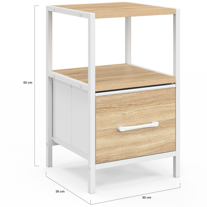 Set di 2 comodini UTAH, 1 cassetto e 1 nicchia, legno e bianco