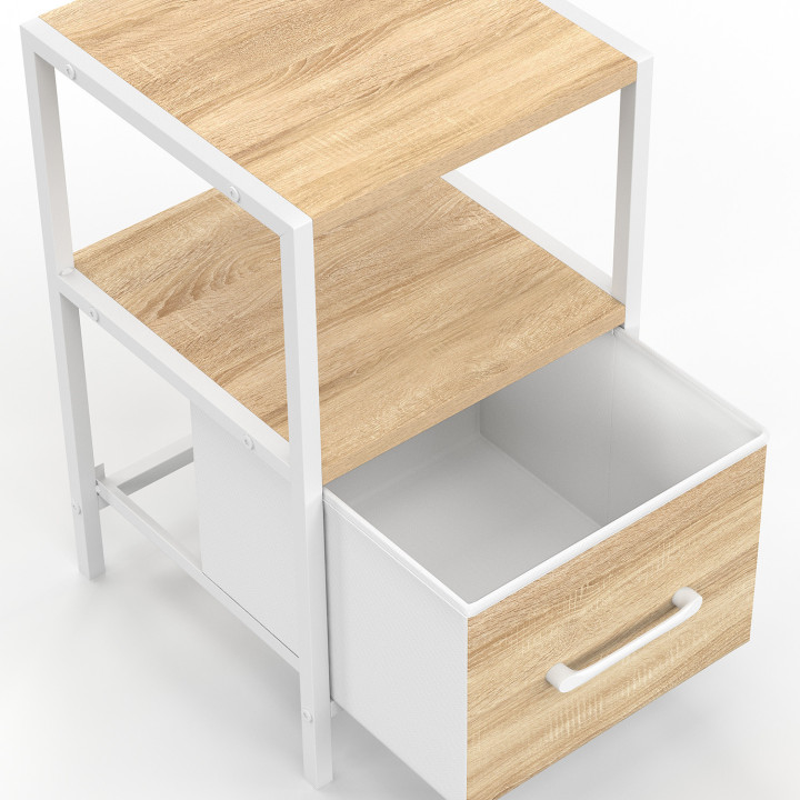 Set di 2 comodini UTAH, 1 cassetto e 1 nicchia, legno e bianco