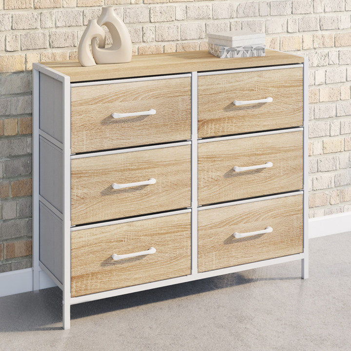Cassettiera in tessuto a 6 cassetti UTAH 80 cm Mobile contenitore di design industriale in legno e bianco