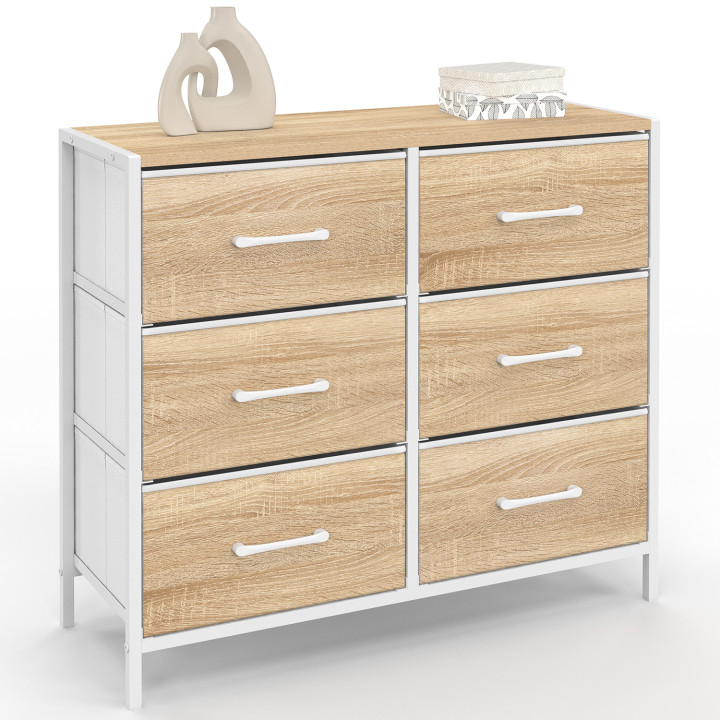 Cassettiera in tessuto a 6 cassetti UTAH 80 cm Mobile contenitore di design industriale in legno e bianco