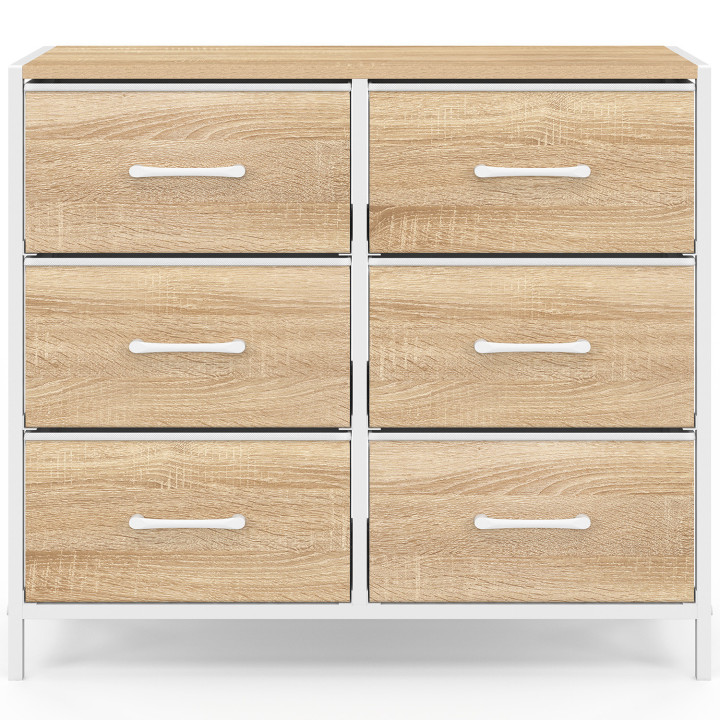 Cassettiera in tessuto a 6 cassetti UTAH 80 cm Mobile contenitore di design industriale in legno e bianco
