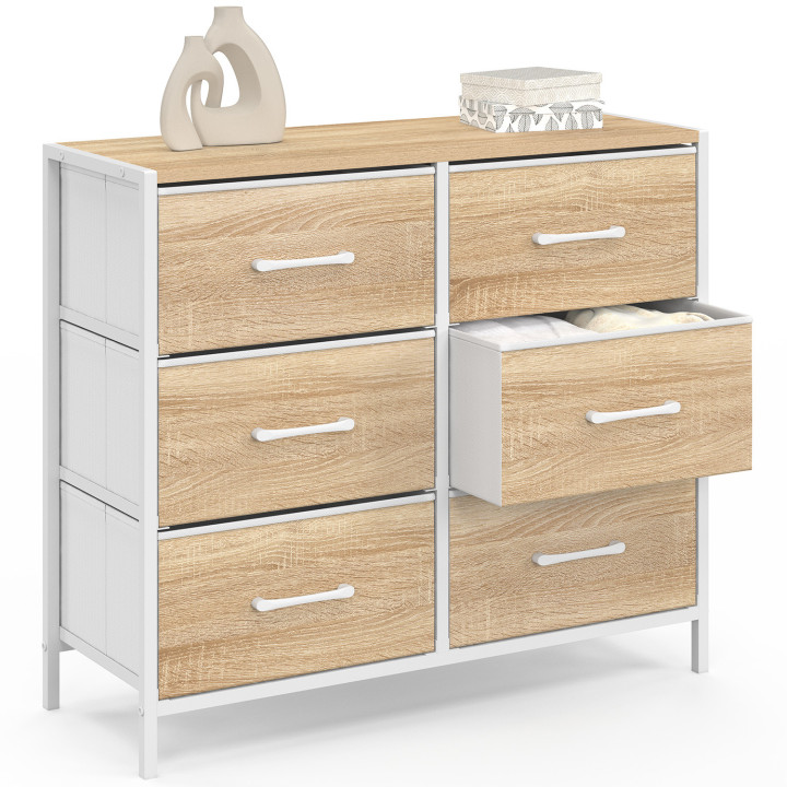 Cassettiera in tessuto a 6 cassetti UTAH 80 cm Mobile contenitore di design industriale in legno e bianco