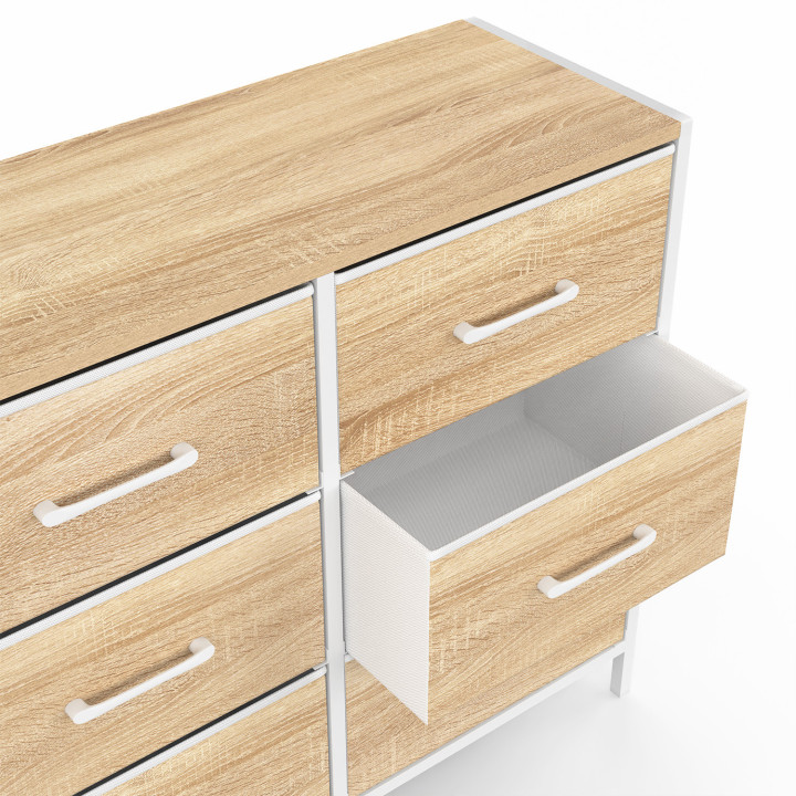 Cassettiera in tessuto a 6 cassetti UTAH 80 cm Mobile contenitore di design industriale in legno e bianco