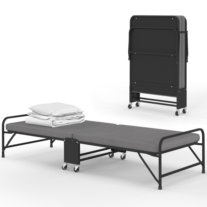 Letto supplementare in metallo pieghevole per 1 persona ZAK con base e materasso 70x190 cm grigio e nero