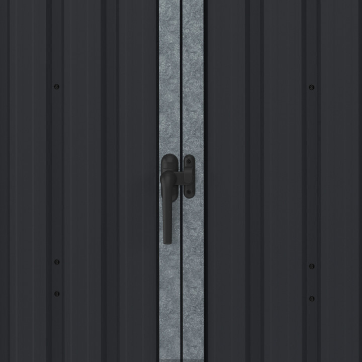 3 m² graues Anlehn-Gartenhaus aus verzinktem Stahl mit Sockel und doppelter Seitentür