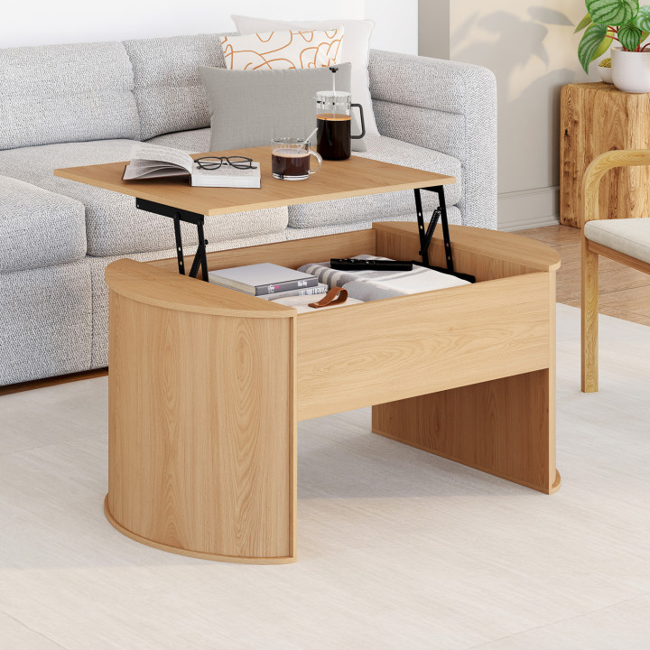 Tavolino ovale sollevabile DIVIA 100 cm in legno di faggio, design arrotondato