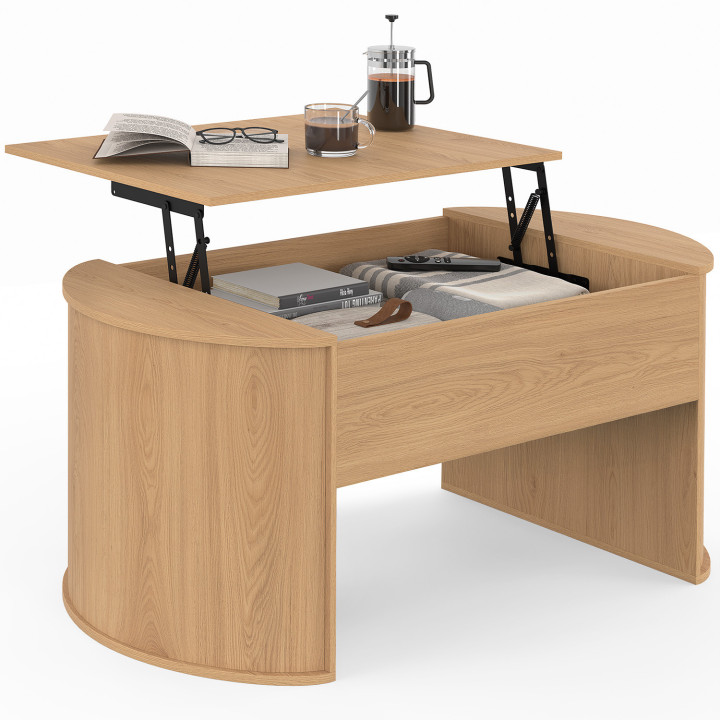 Tavolino ovale sollevabile DIVIA 100 cm in legno di faggio, design arrotondato