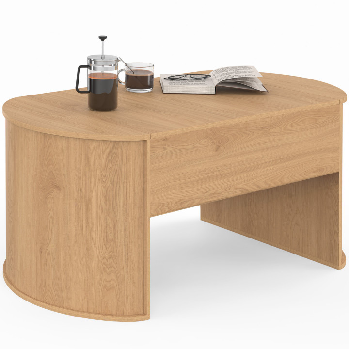 Tavolino ovale sollevabile DIVIA 100 cm in legno di faggio, design arrotondato