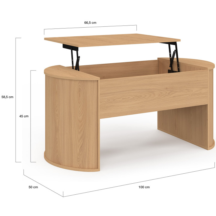 Tavolino ovale sollevabile DIVIA 100 cm in legno di faggio, design arrotondato
