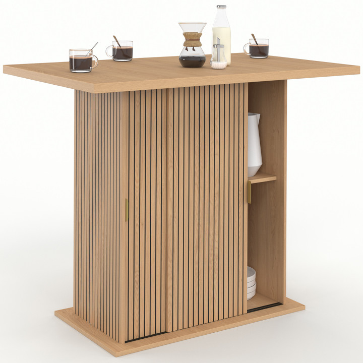 4-persoons middeneiland van 110 cm met opbergruimte en latten met lamelleneffect