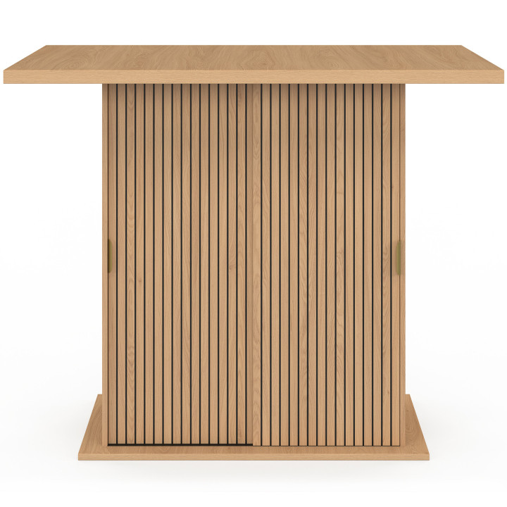 Ilot central 4 personnes JULIETTE 110 cm pied central avec rangement effet lattes tasseau de bois