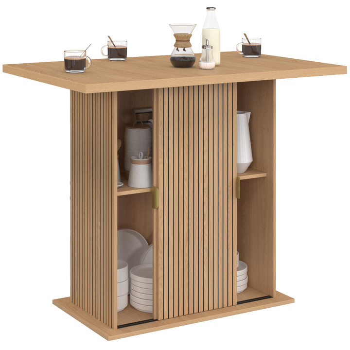 4-persoons middeneiland van 110 cm met opbergruimte en latten met lamelleneffect