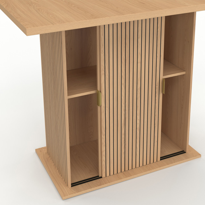 4-persoons middeneiland van 110 cm met opbergruimte en latten met lamelleneffect