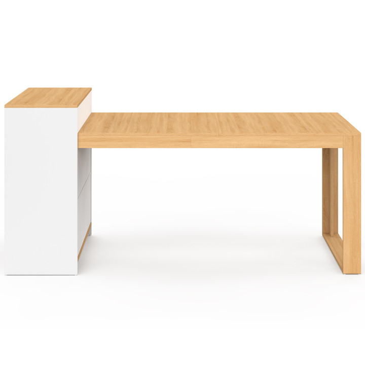 Isola centrale con tavolo da pranzo per 5 persone GARY 190 cm bianco con piano effetto legno