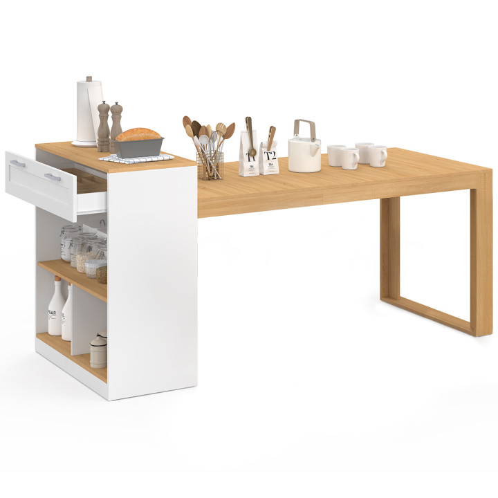 Isola centrale con tavolo da pranzo per 5 persone GARY 190 cm bianco con piano effetto legno