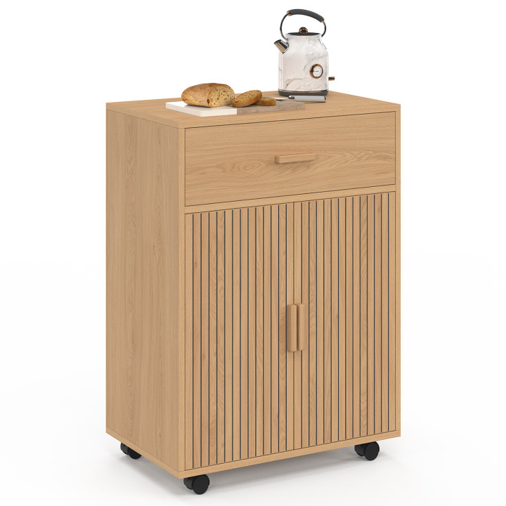 Desserte de cuisine JULIETTE placard avec tiroir effet lattes tasseau bois L.60 cm