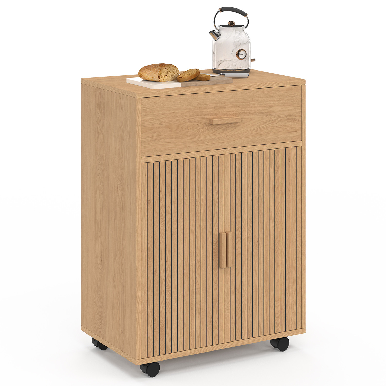 Desserte de cuisine placard avec tiroir effet lattes tasseau bois L.60 cm