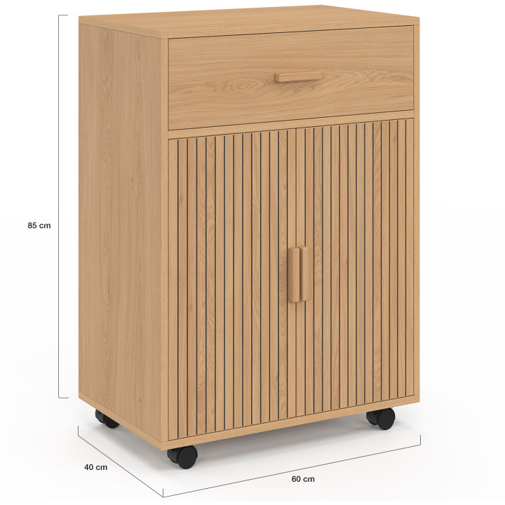 Armario aparador de cocina JULIETTE con cajón efecto listones de madera L.60 cm