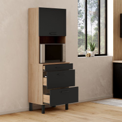 Microondas y cacerolero CINA 2 puertas 60 cm, acabado haya y negro