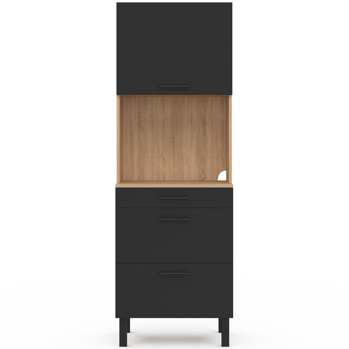 CINA 2-deurs magnetron en kookpan 60 cm, beuken en zwart gelakt