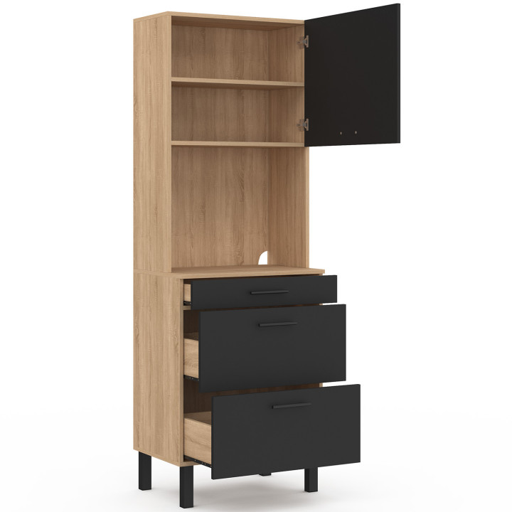 Microondas y cacerolero CINA 2 puertas 60 cm, acabado haya y negro