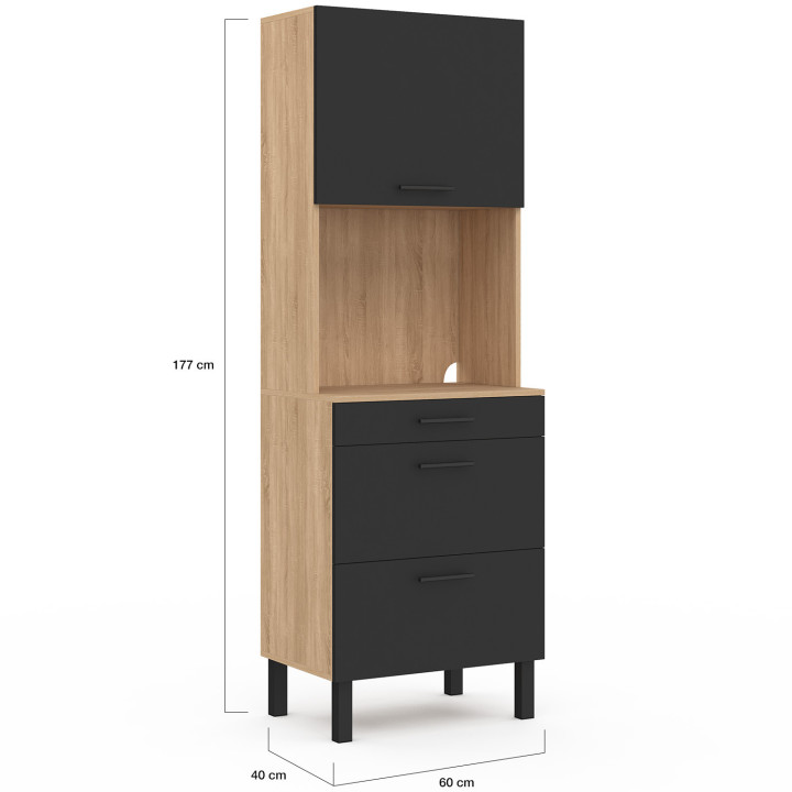 CINA 2-deurs magnetron en kookpan 60 cm, beuken en zwart gelakt