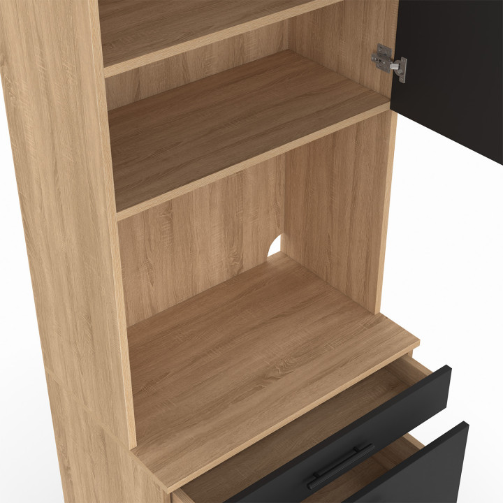 Colonne de cuisine micro-ondes et casserolier 60 cm CINA 2 portes façon hêtre et noir