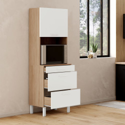 CINA Mueble de 2 puertas para microondas y cacerolas de 60 cm en haya y blanco