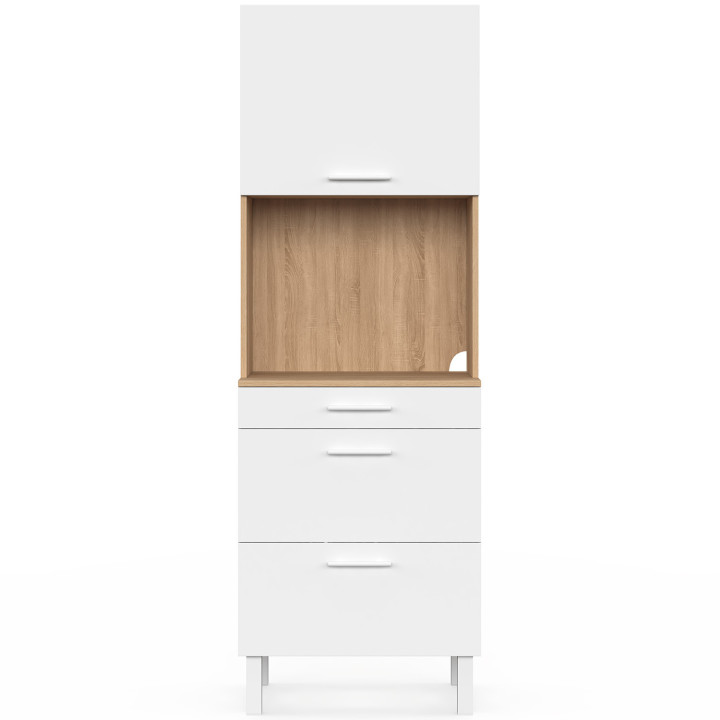 Colonne de cuisine micro-ondes et casserolier 60 cm CINA 2 portes façon hêtre et blanc