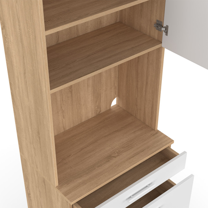 CINA Mueble de 2 puertas para microondas y cacerolas de 60 cm en haya y blanco