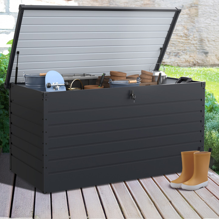 Coffre de rangement métal verrouillable gris anthracite pour jardin 1250L ... cm