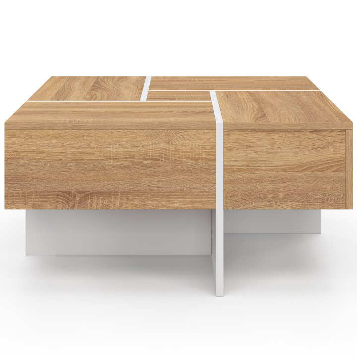 Tavolino quadrato TALIA 70 cm con cassetti in legno e bianco