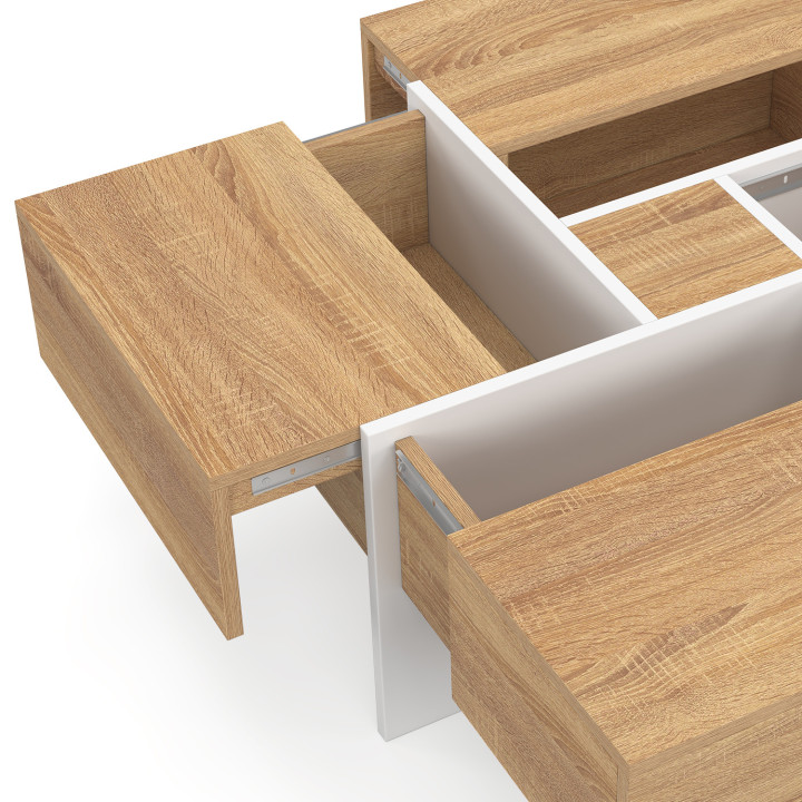 Tavolino quadrato TALIA 70 cm con cassetti in legno e bianco