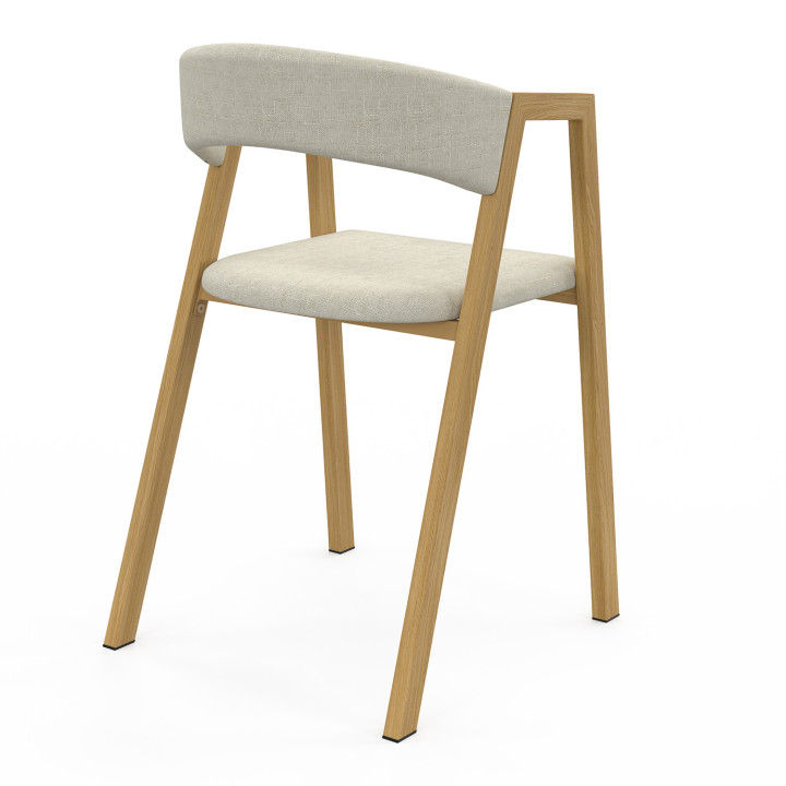 Set van 4 stoelen CAMILLE met armleuningen in beige stof en metaal met houteffect