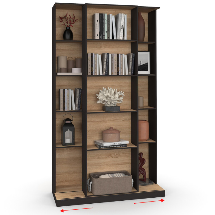 Librería corredera de 5 niveles con 15 huecos de madera y negro - ALPHONSE | IdMarket