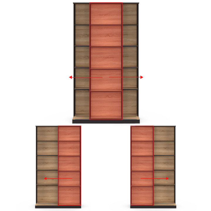 Libreria scorrevole a 5 livelli con 15 nicchie in legno e nero - ALPHONSE | IdMarket