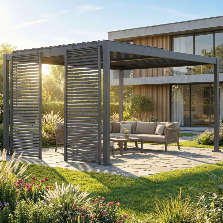 Set van 2 modulaire antracietgrijze pergolavensters