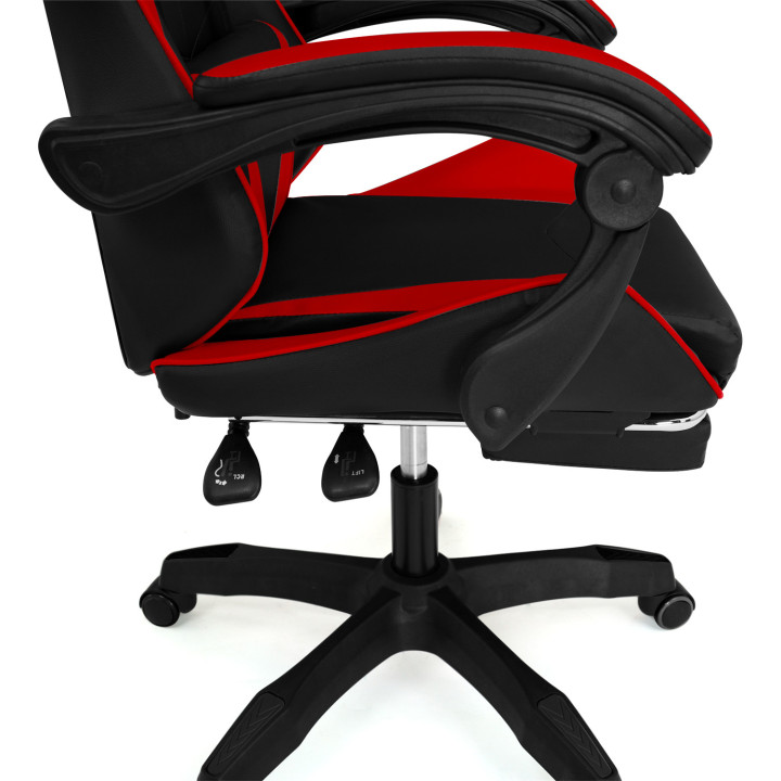 Fauteuil de gaming ALEX réglable avec repose-pied, coussin de tête et coussin lombaire noir et rouge