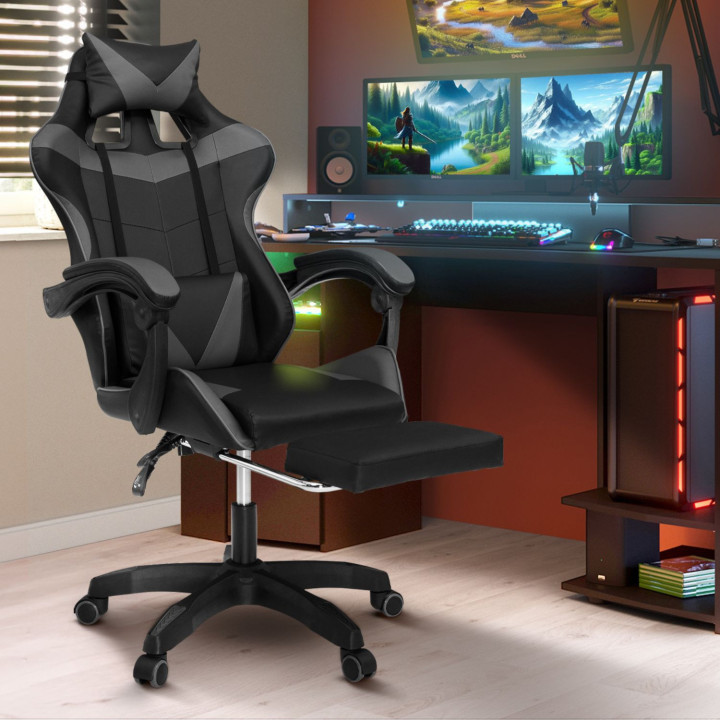 Silla gaming barata con cojines negros y grises - ALEX | ID Market