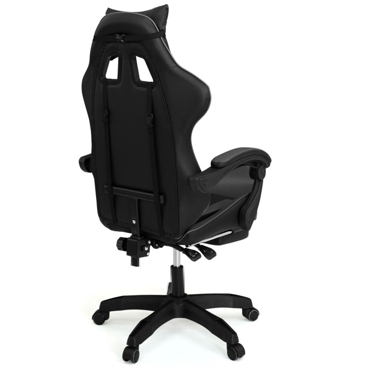 Fauteuil de gaming ALEX réglable avec repose-pied, coussin de tête et coussin lombaire noir et gris