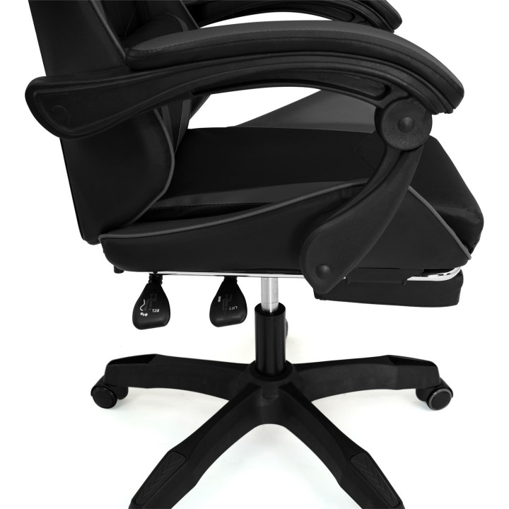 Fauteuil de gaming ALEX réglable avec repose-pied, coussin de tête et coussin lombaire noir et gris