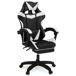 Fauteuil de gaming ALEX réglable avec repose-pied, coussin de tête et coussin lombaire noir et blanc