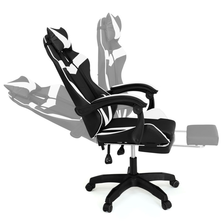 Silla gaming barata con cojines blancos y negros - ALEX | ID Market