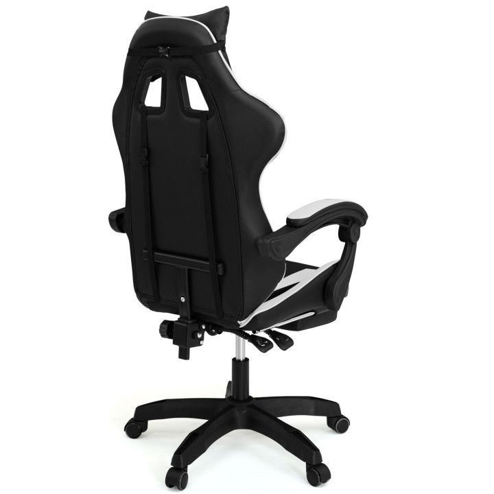 Silla gaming barata con cojines blancos y negros - ALEX | ID Market