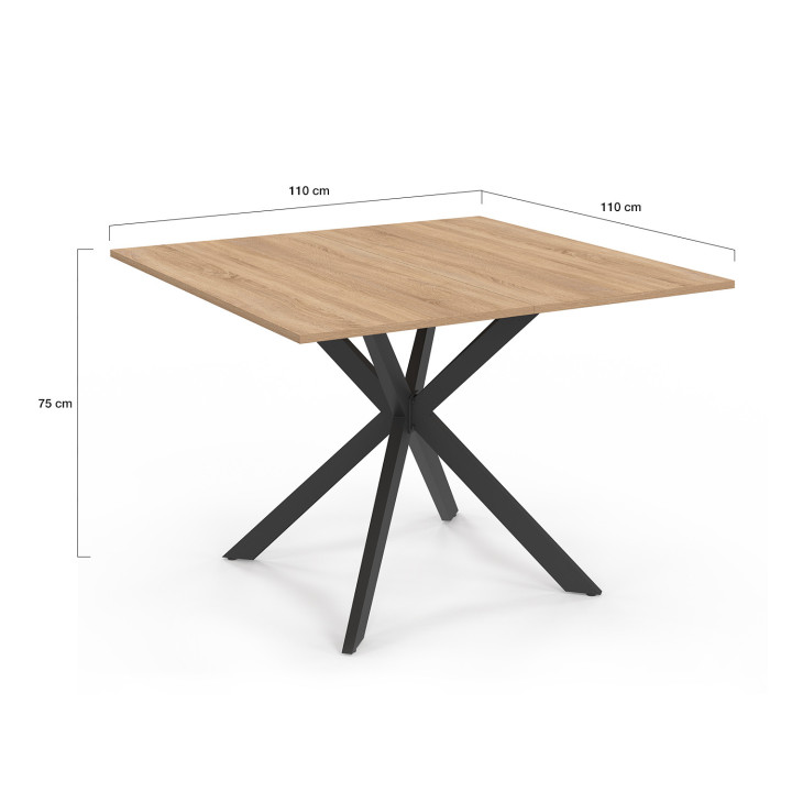 Mesa de comedor cuadrada de madera y negra para 8 con pata de araña - ALIX | ID Market