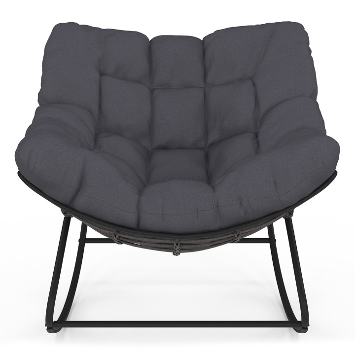 Fauteuil de jardin à bascule LOA effet rotin gris avec coussin gris