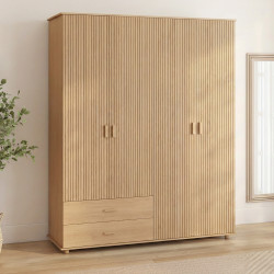 Kleiderschrank JULIETTE, 4-türig, Latteneffekt, eichenfarbig, Kleiderschrank 160 cm, 2 Schubladen und Regale
